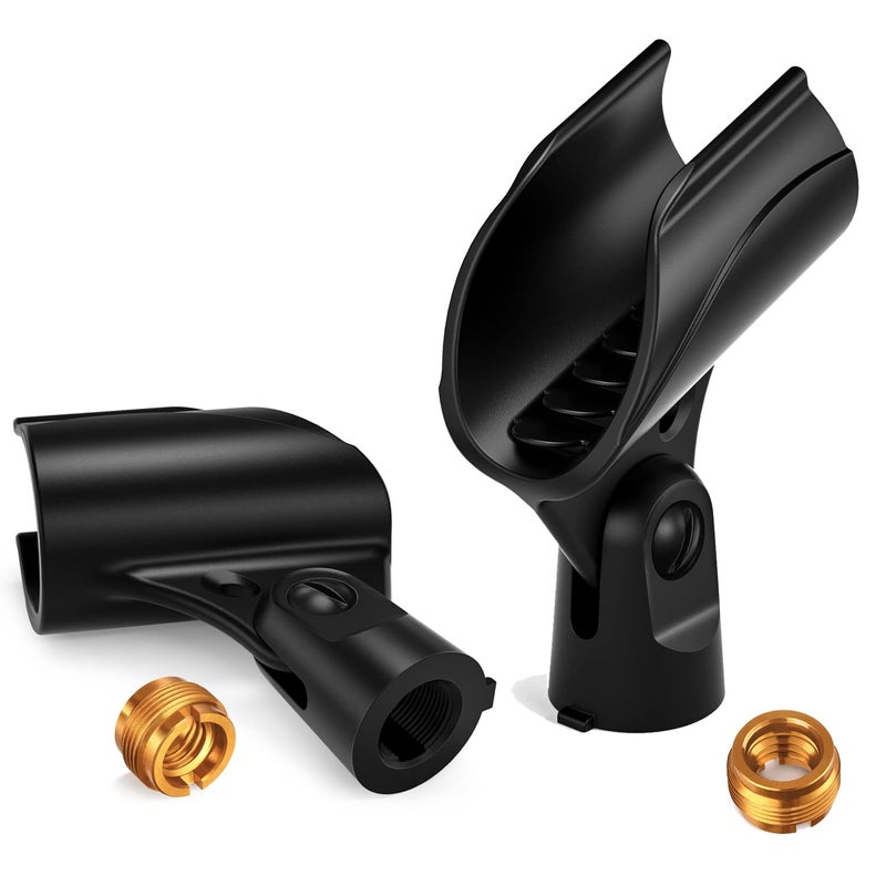 Moukey Microphone Mic Clip Holder for Mic Stand with 5/8" Male to 3/8" Female Adapter, 2-Pack - Image 1